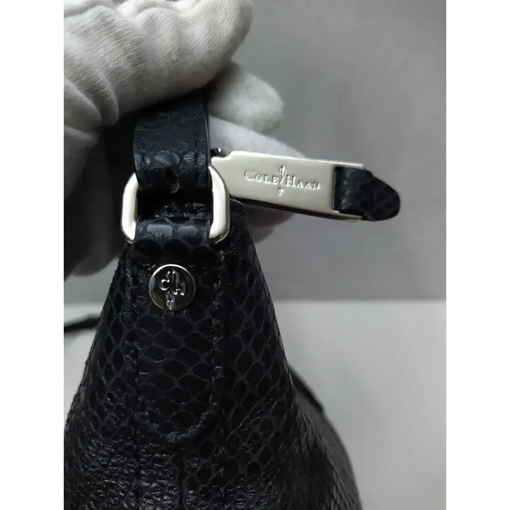 Cole Haan Black Leather Snakeskin Embossed Double Handles Satchel Bag